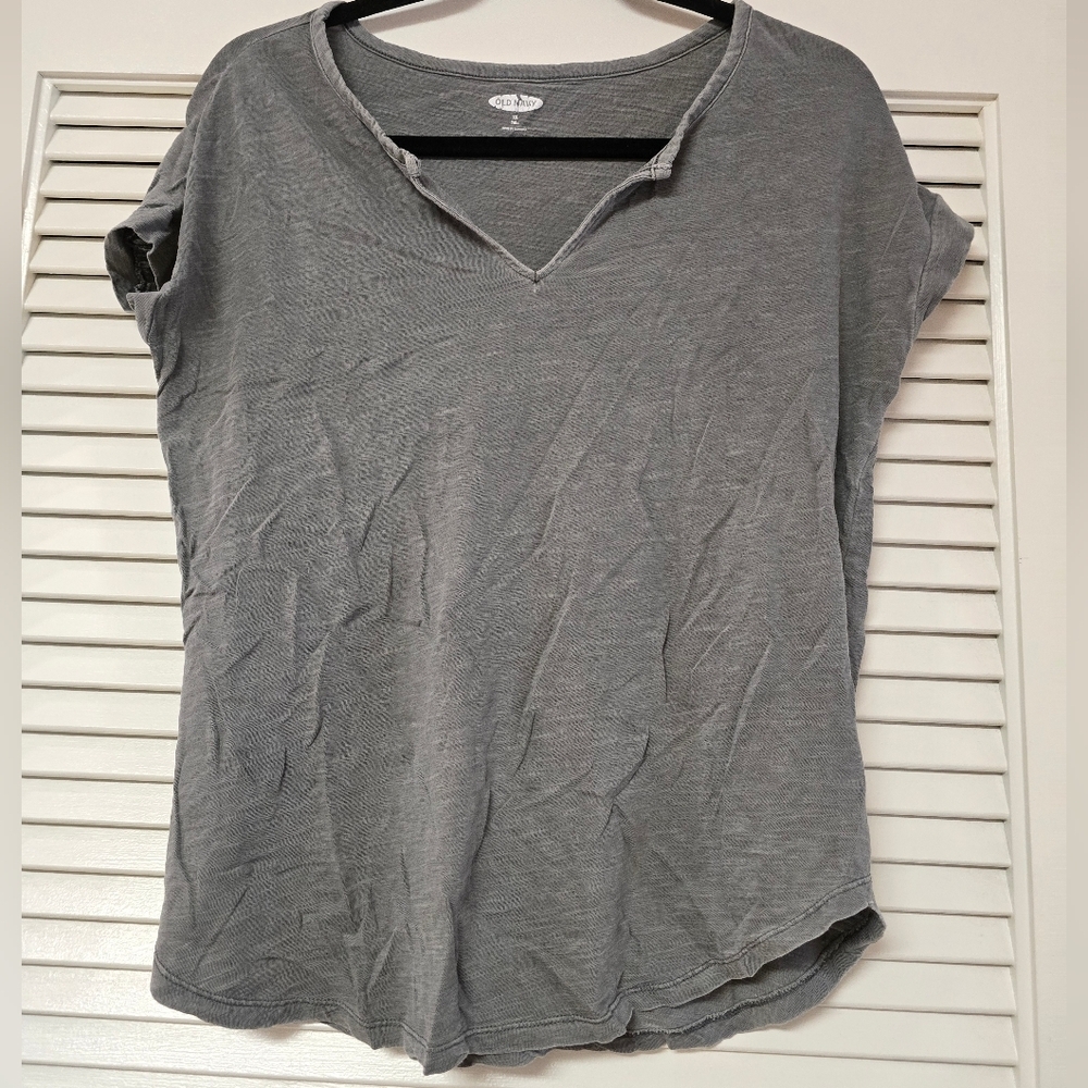 Old Navy - Grey 100% Cotton Faded Distressed Short-Sleeve Relaxed-Fit Top